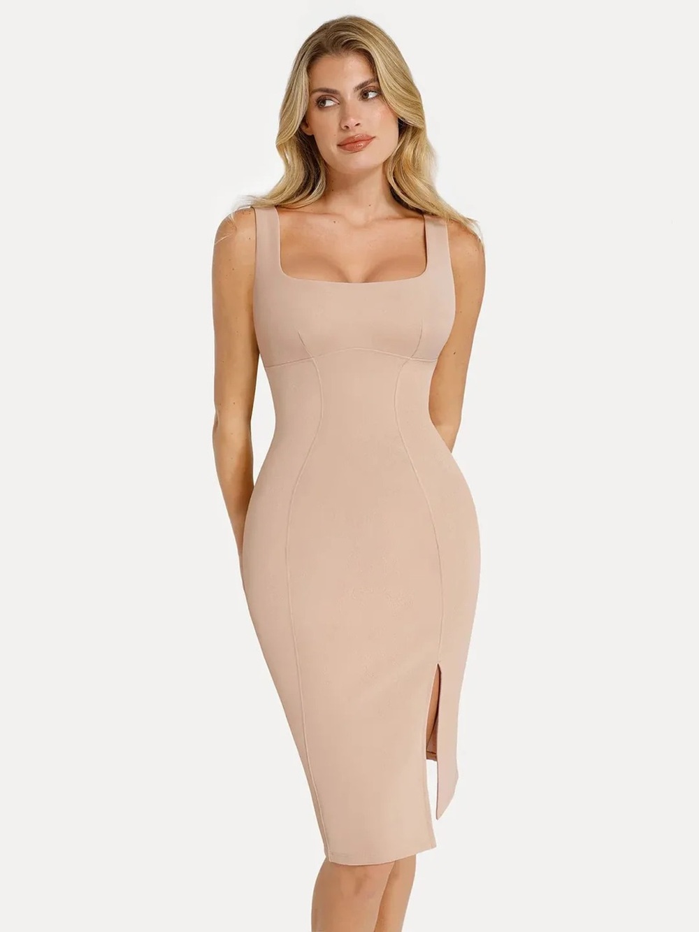 Square Neck Midi Dress in Blush